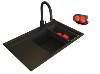 Žulový drez PYRAMIS CAMEA 79 × 50 Black Edition matný pravý s batériou GRATISY
